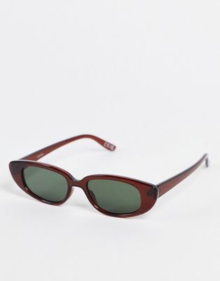 ASOS DESIGN frame slim cat eye sunglasses in crystal brown - BROWN
