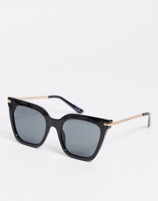 ASOS DESIGN frame square cat eye sunglasses with metal temple in black