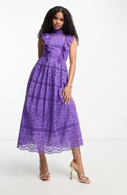 ASOS DESIGN Frill Lace Fit & Flare Dress in Purple