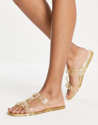 ASOS DESIGN Fuel studded jelly mule sandals in glitter-Multi