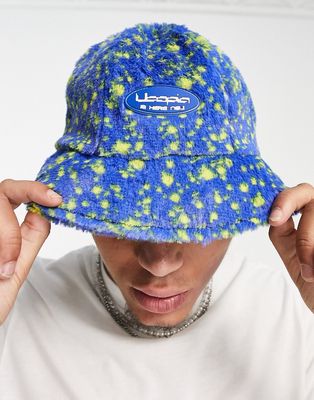 ASOS DESIGN fur bucket hat in blue and yellow - part of a set-Multi
