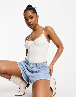 ASOS DESIGN gathered bust cup bodysuit in white