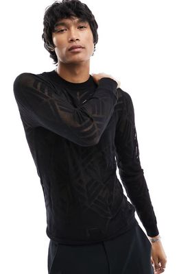 ASOS DESIGN Geometric Devoré Sweater in Black