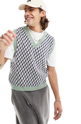 ASOS DESIGN Geometric Sweater Vest in Multi Green