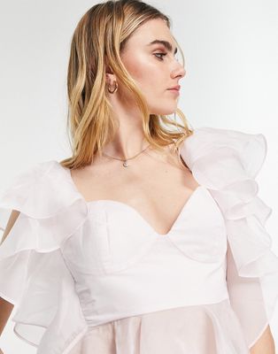 ASOS DESIGN Going Out corset top with organza ruffle sleeve & hem in lilac-Purple