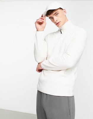 ASOS DESIGN half zip sweatshirt in off white polar fleece-Gray