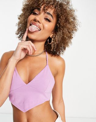 ASOS DESIGN halter cami top with scarf hem in lilac-Purple