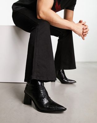 ASOS DESIGN heeled chelsea boots in black patent faux croc