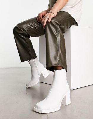 ASOS DESIGN heeled chelsea boots in white leather with white sole