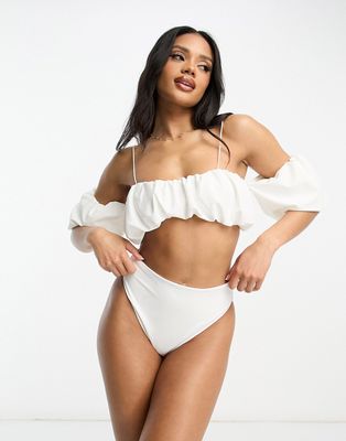 ASOS DESIGN high leg high waist bikini bottom in ivory-White