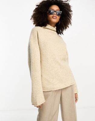 ASOS DESIGN high neck sweater in alpaca wool blend in cream-White