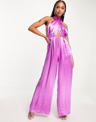 ASOS DESIGN high shine satin multiway jumpsuit in magenta-Purple