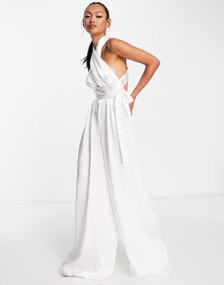 ASOS DESIGN high shine satin wear-me-any-way jumpsuit in white
