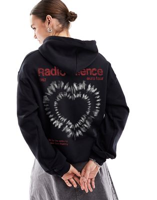 ASOS DESIGN hoodie with tie dye heart rock graphic in black