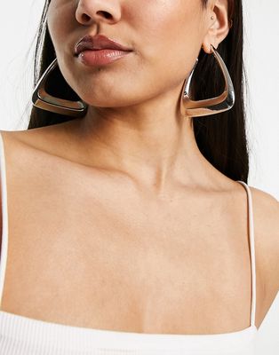 ASOS DESIGN hoop earrings in large bevelled triangle design in silver tone