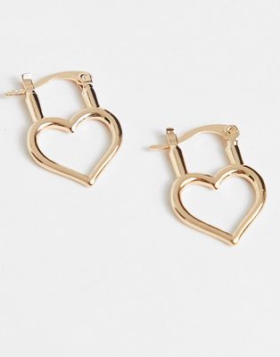 ASOS DESIGN hoop earrings in small heart design in gold tone