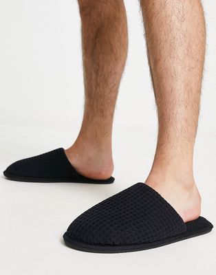 ASOS DESIGN house slippers in black waffle
