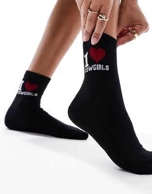 ASOS DESIGN I love cowgirls socks in black