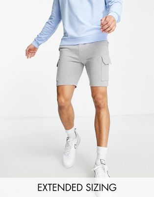 ASOS DESIGN jersey shorts with cargo pockets in grey marl-Gray