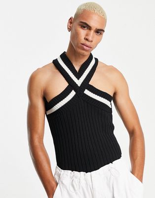 ASOS DESIGN knit cut out tank top with v-neck in black