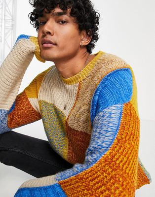 ASOS DESIGN knit oversized sweater in plaid-Multi
