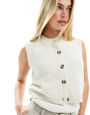 ASOS DESIGN knit textured boucle vest in cream-White