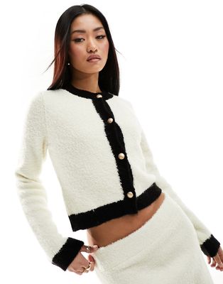 ASOS DESIGN knitted boucle button front cardigan in mono-Multi