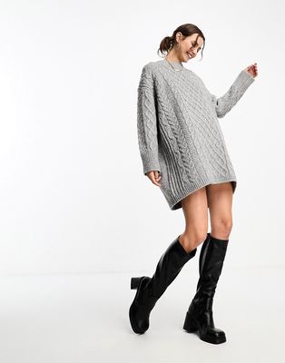 ASOS DESIGN knitted cable mini sweater dress in gray