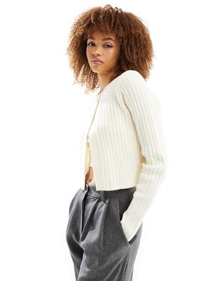 ASOS DESIGN knitted cable split front cardigan-White