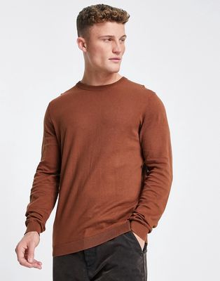 ASOS DESIGN knitted cotton sweater in brown