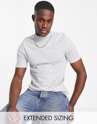 ASOS DESIGN knitted cotton turtle neck t-shirt in gray