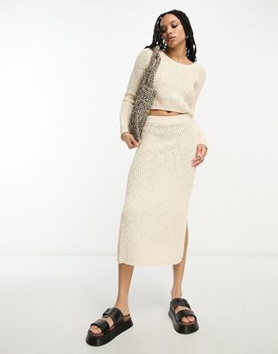 ASOS DESIGN knitted maxi skirt in textured ladder stitch in cream - part of a set-White
