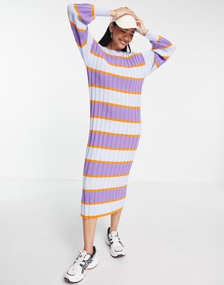 ASOS DESIGN knitted midi dress in lilac and orange stripe-Multi