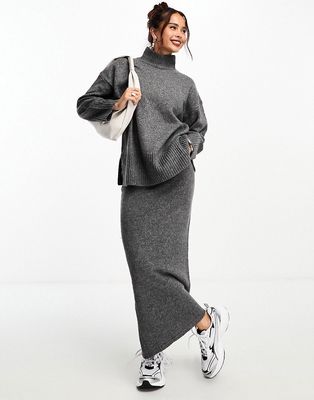 ASOS DESIGN knitted midi skirt in charcoal - part of a set-Gray