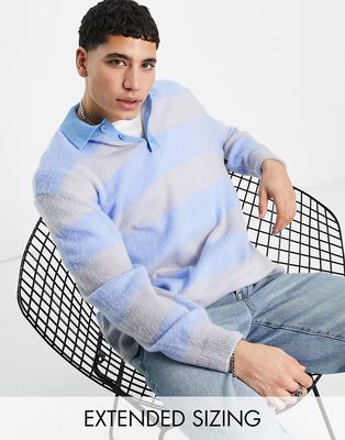ASOS DESIGN knitted rugby polo sweater in light blue stripes