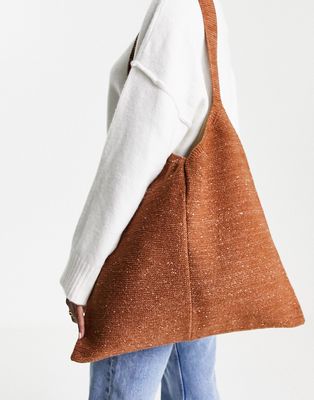 ASOS DESIGN knitted sling bag in brown nep
