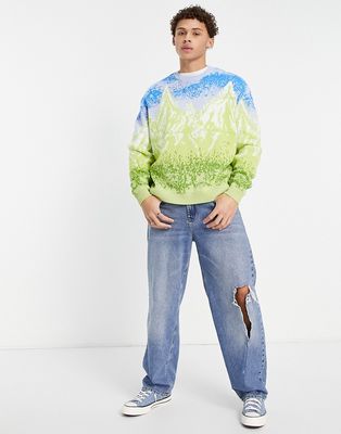 ASOS DESIGN knitted sweater with pixelated landscape pattern-Multi