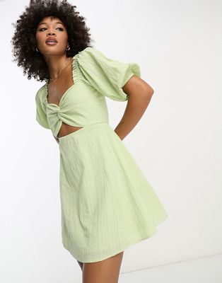 ASOS DESIGN knot front mini dress in textured spot in apple-Green