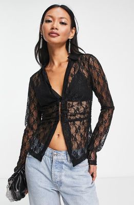 ASOS DESIGN Lace Button-Up Shirt in Black