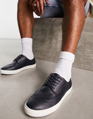 ASOS DESIGN lace up brogue shoes in navy faux leather