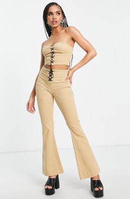 ASOS DESIGN Lace-Up High Waist Flare Pants in Stone