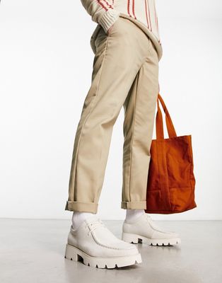 ASOS DESIGN lace up shoes with apron seam detail in stone faux suede-Neutral