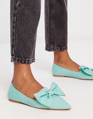 ASOS DESIGN Lake bow pointed ballet flats in teal-Green