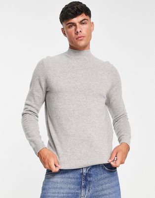 ASOS DESIGN lambswool turtleneck sweater in light gray