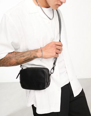 ASOS DESIGN leather cross-body camera bag in black