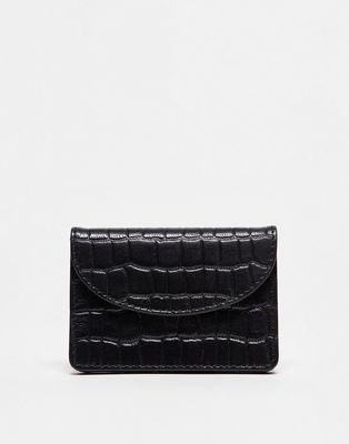 ASOS DESIGN leather envelope cardholder and coin purse in black croc