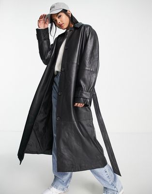 ASOS DESIGN leather trench coat in black