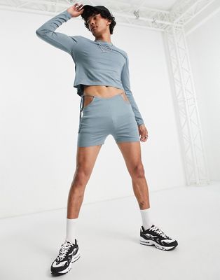 ASOS DESIGN legging shorts with side drawstrings at waist in blue - part of a set