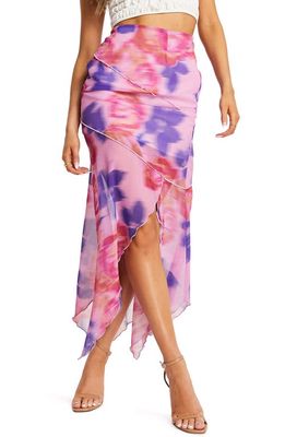 ASOS DESIGN Lettuce Edge Asymmetric Midi Skirt in Pink Multi