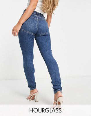 ASOS DESIGN lift and contour power stretch skinny jeans in dark blue-Blues